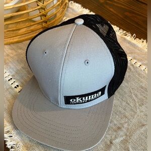 Gray and Black Okuma Trucker Hat, fishing hat, men’s sportswear, outdoor, EUC